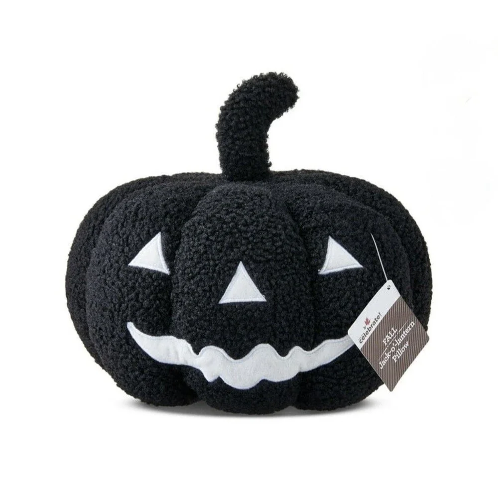 Pair of New Plush Jack-o'-Lantern Decorative Pillows•Black&White•Fall•Halloween